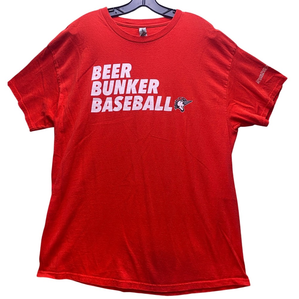 Fayetteville Woodpeckers Shirt Mens‎ Extra Large Red Beer Baseball Spell Out